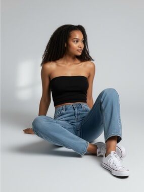 Diesel Black Corton Stretch Tube Top Sz Small